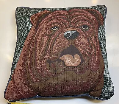 Vintage Bulldog Handcrafted Needlepoint Square Cushion Throw Pillow 12” X 12” • $79.99