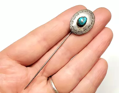 Vintage Navajo Sterling Silver Turquoise Signed EVA Stick Pin Hat Pin Brooch • $124.99