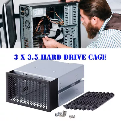 3 Bay 3.5  HDD Hard Drive Cage Rack SAS SATA Hard Drive Disk Tray Caddy • £19.39