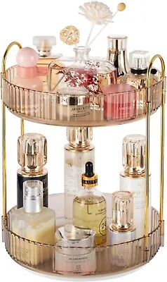 360 Rotary Luxury Makeup Bathroom Counter Organizer Shelving Storage Amber 2Tier • $10