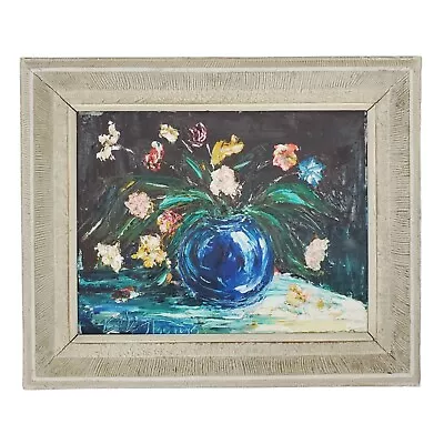 Antique Still Life Oil Painting Floral Van Gogh Style Late 19c Signed Framed • $95