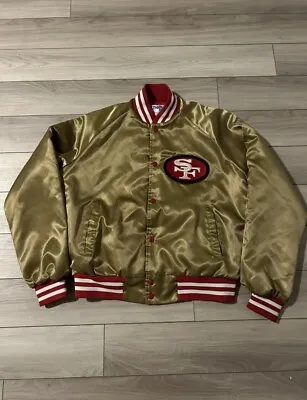 Vintage 49ers Gold Satin Chalk Line Bomber Jacket Medium • $174