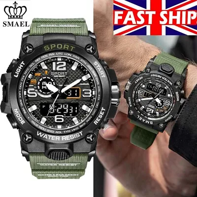 SMAEL Men's Sport Military Date Waterproof LED Digital Analog Quartz Wrist Watch • £9.58