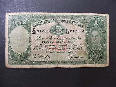 1942 Armitage McFarlane £1 Pound  One Pound Note K28 017614 • $29