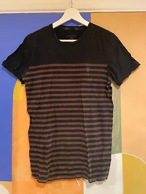 Allsaints Striped Brown/Black Crew Neck T Shirt Size S • £12