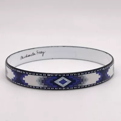 Michaela Frey Enamel Bangle Bracelet Austria Southwest Aztec Blue White • $34.99