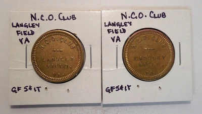 $19.99 • Buy Lot Of 2 - N.C.O. Club - Langley Field, VA - Good For 5¢ In Trade - Tokens