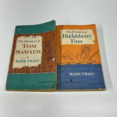 Vintage The Adventures Of Huckleberry Finn & Tom Sawyer Book Lot Of 2 Paperbacks • $10