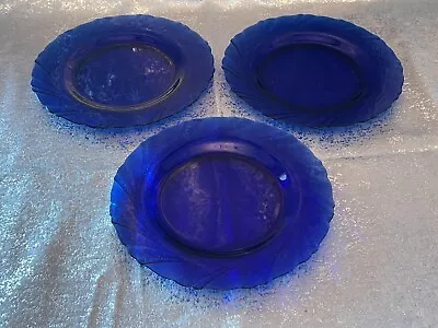 Set 3 Vereco Duralex Bormioli Rocco Rivage Swirl Cobalt Blue 9.25” Dinner Plates • $24.95