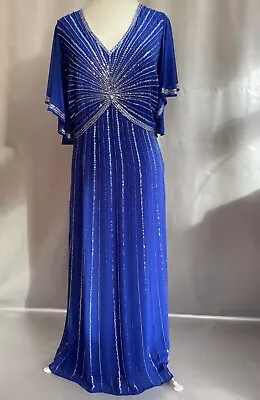 £14.99 • Buy Gorgeous Joanna Hope Blue & Silver Sequinned/beaded Long Evening Dress Size 24