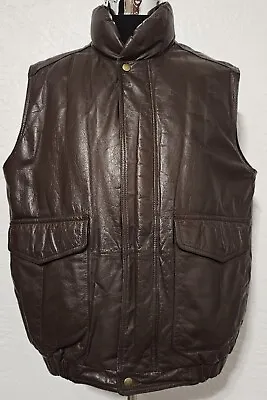 Vintage EDDIE BAUER Leather Vest Goose Down Puffer Brown Bomber Mens Medium 90s • $95.69