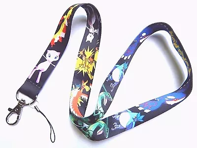 LEGENDARY POKEMON LANYARD Black Neck Strap ID Badge Clip Go Mew Mewtwo Zapdos Z1 • $6.49