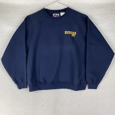 Vintage Michigan Wolverines Crewneck Sweatshirt Mens Size L Majestic Blue Faded • $24.88