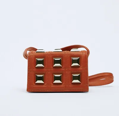 Zara Orange Mini Crossbody Studded Hand Bag ONE SIZE - New Clothes Strap Clutch • $17.70