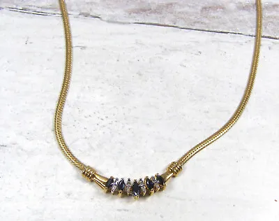 10K Yellow Gold Snake Chain Marquise Sapphire Diamond Necklace • $350