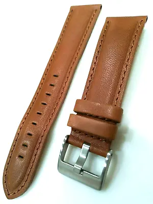 New Mens Tan Padded Genuine Oil Leather 22mm Watch Band Satin Nickel Buckle • $8.99