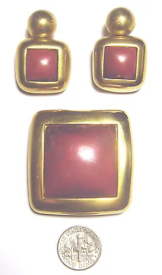 Vintage '88 MODERNIST Gold Plated STEVE VAUBEL Patinated BRONZE EARRINGS/PIN SET • $233.75