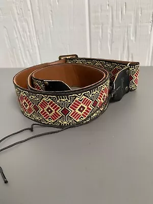 Vintage Gibson Woven And Leather 2  Wide Red Guitar Strap • $46