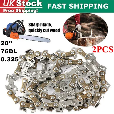 2Pcs 20 Inch Chainsaw Saw Chain 325 Pitch 76 Bar Replacement SPARE Parts Tool UK • £18.68