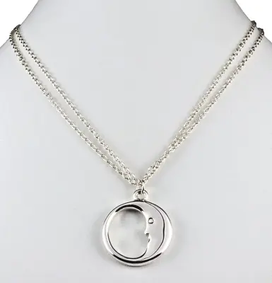Tiffany & Co. Sterling Silver Man In The Moon Pendant Double Link Chain Necklace • $449.99