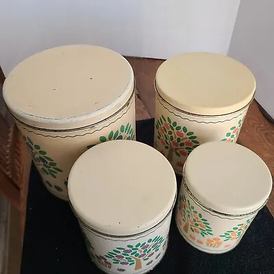 Vintage Canisters With Fruit Trees Left As IS Shabby Cottage Look • $28.99