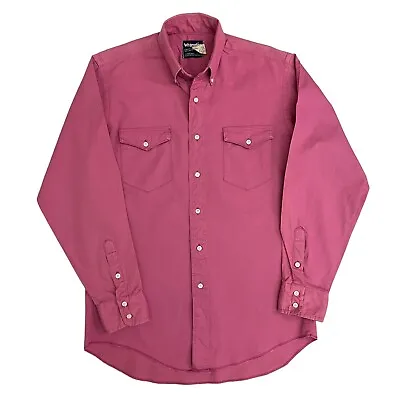 Vintage Wrangler Cowboy Cut Shirt Made In USA Pink Mens M Button Up Long Sleeve • £23.99