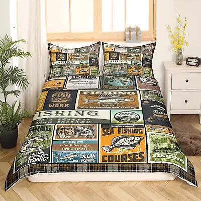 Fish Comforter Cover Set Vintage Fish Stamp Pattern Bedding Set For Boys Girl... • $66.48