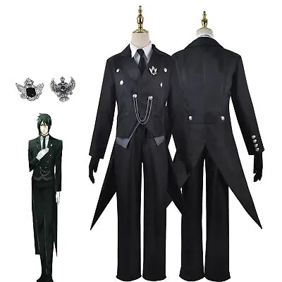 Anime Black Butler Sebas Cosplay Costume Tuxedo Man Vest Shirt Trousers Full Set • $59.15