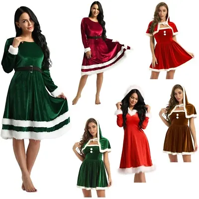 Women Velvet Christmas Xmas Mrs. Santa Claus Costume Cosplay Fancy Dress Outfits • $25.84