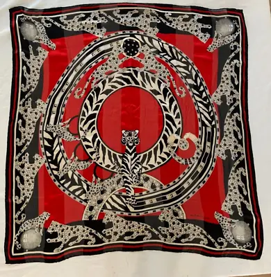 Cartier Red Black White Must De Silk Shawl Panther Animal Print Scarf/Wrap • $175