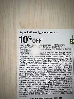 Home Depot Coupon 10% Off Or 0% Finance W/Home Depot Credit Card! Exp 5/8/24 • $30
