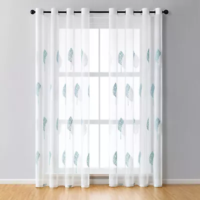 Pair Embroidered Tree Curtains Drapes Living Room Voile Sheer Curtains Eyelets • £20.99