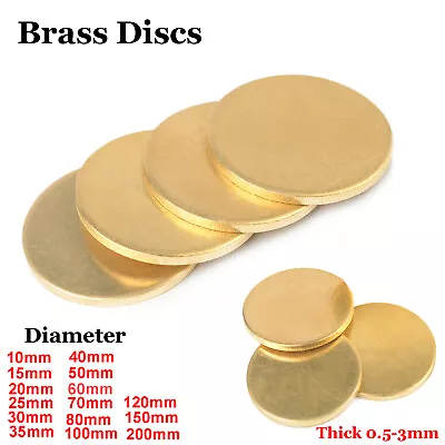 Solid Round Brass Sheet Pure Plate Blanks Metal Discs Dia 10-200mm Thick 0.5-5mm • £44.51