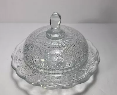 Vintage Clear Pressed Glass French Country Covered Cheese Butter Dish Dining • $23.70