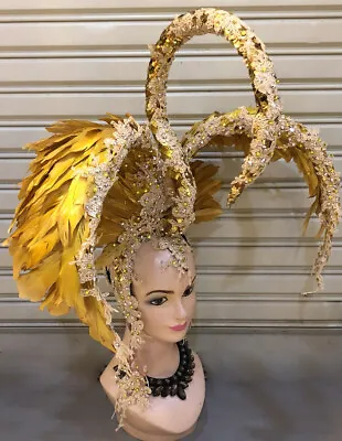 DaNeeNa H658 Flying White Gold Swan Queen Crystal Showgirl Vegas Headdress  • $361.17