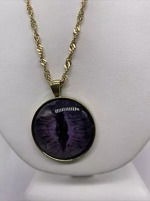 Hand Painted Purple Dragon Eye Pendant Necklace On 14kt Gold Plated Chain • $45