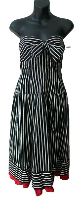  80's Designer Vintage Morton Myles For Warrens Black White Red Striped Dress 4 • $68