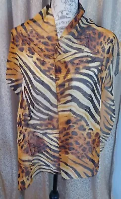 Cejon Long Tiger Wild Animal Print Scarf With Gold Thread Accents 61  X 13.5  • $15