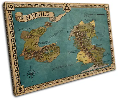Legend Of Zelda Hyrule Map Gaming SINGLE CANVAS WALL ART Picture Print • £24.99