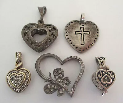 Vintage Lot Sterling Silver Heart Pendants- Diamonds Locket • $7.99