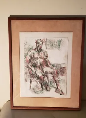 Paul Carrellas Seated Male Figure - An Original Crayon Drawing Mcm • $210