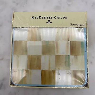 MacKenzie-Childs Parchment Check Cork Back Coasters  *Set Of 4* New In Box (NIB) • $45