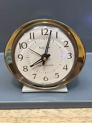 Vintage Westclox Baby Ben Windup Alarm Clock USA White Face Gold Trim Works READ • $16