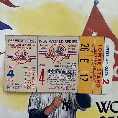 1958 World Series Program Baseball Milwaukee Braves New York Yankees With Ticket • $155