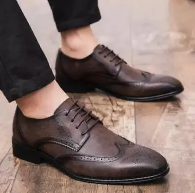 Mens Brogue Faux Leather Shoes Lace Up Business Oxfords Pumps Dress Club Vintage • $42.99