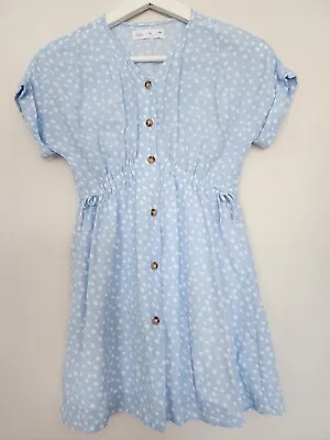 Zara Girls Blue White  Polka Dot  Elastic Waist Light Dress Sz.8 • $25