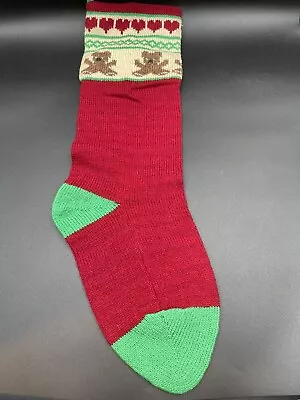 Vintage Knit Specialties Vermont 100% Wool Christmas Stocking Teddy Bear Red • $22