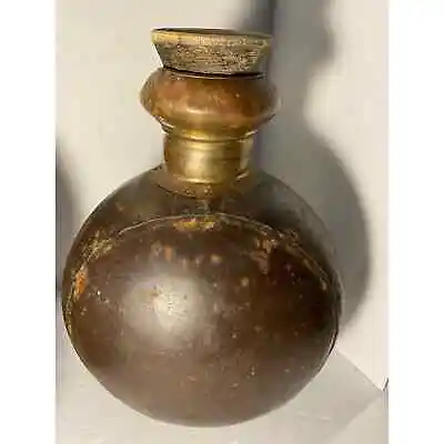 Rustic Metal Round Container With Wooden Stopper Steam Punk Bottle Rustic • $30