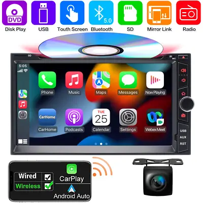7'' Double 2 Din Car CD DVD Player Apple Carplay Android Auto Stereo BT Radio UK • £112.79
