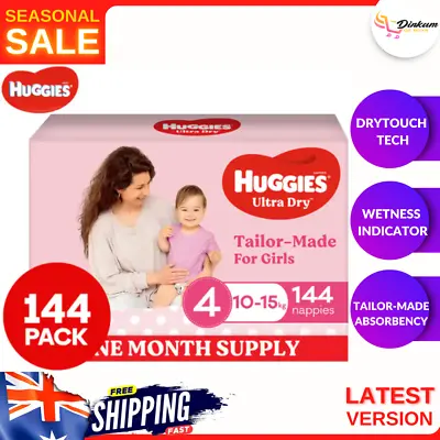 $98.11 • Buy Huggies Ultra Dry Nappies For Girls Size 4 10-15kg Nappies 144pk